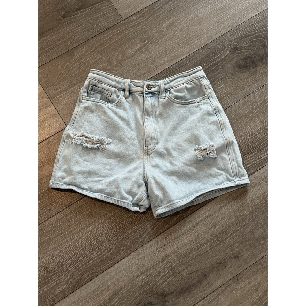 Women's Blue Denim Kancan Jean Mom Shorts Size 26 Distressed